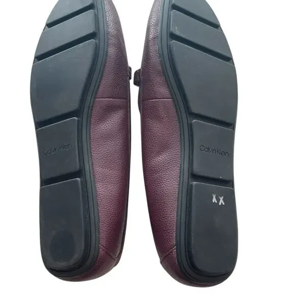 Calvin Klein Burgundy Leather Slip-On Loafers Metal Accent 11 - Picture 8 of 8
